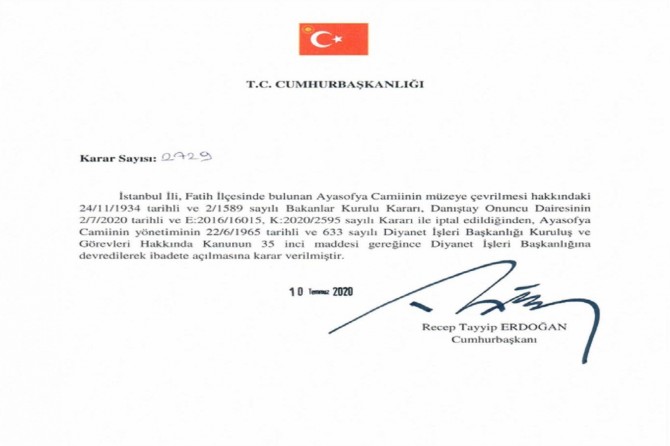 Erdogan: "Mizgefta Ayasofyayê ji îbadetê re hat vekirin"