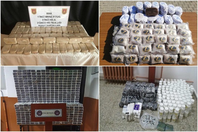 Sınır hattında çok sayıda uyuşturucu, tıbbi ve zirai ilaç ele geçirildi