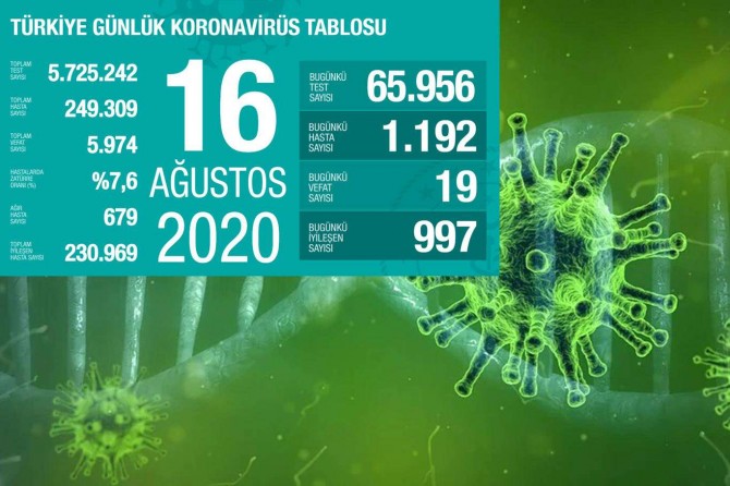 Türkiye'de Covid-19'dan 19 kişi daha hayatını kaybetti, 1192 yeni tanı kondu