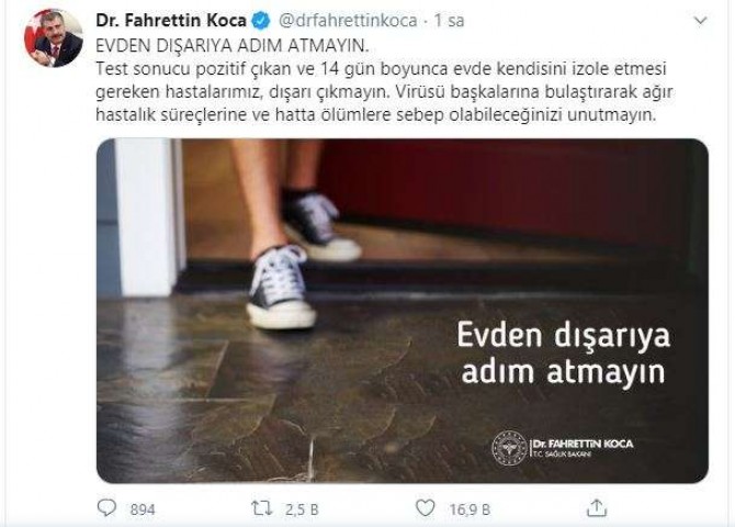 Sağlık Bakanı Koca: "Evden dışarı adım atmayın"