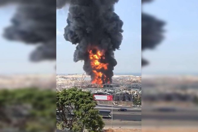 A huge fire breaks out at port in Beirut, Lebanon