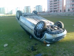 Ergani'de otomobil tarlaya savruldu