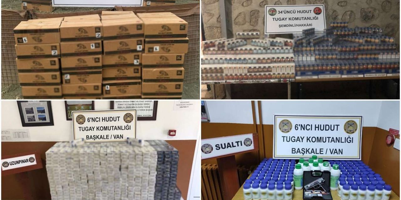 Sınır hattında çok sayıda sigara, zirai ilaç ve av tüfeği fişeği ele geçirildi
