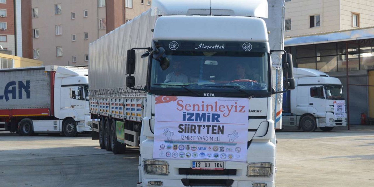 Siirt'ten İzmir'e yardım TIR'ları dualarla gönderildi