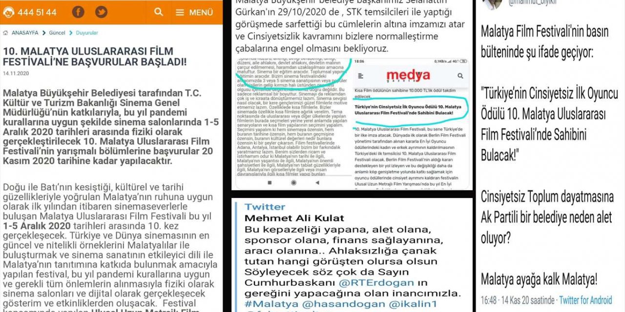 Malatya Büyükşehir Belediyesinin düzenleyeceği cinsiyetsiz film festivaline tepki