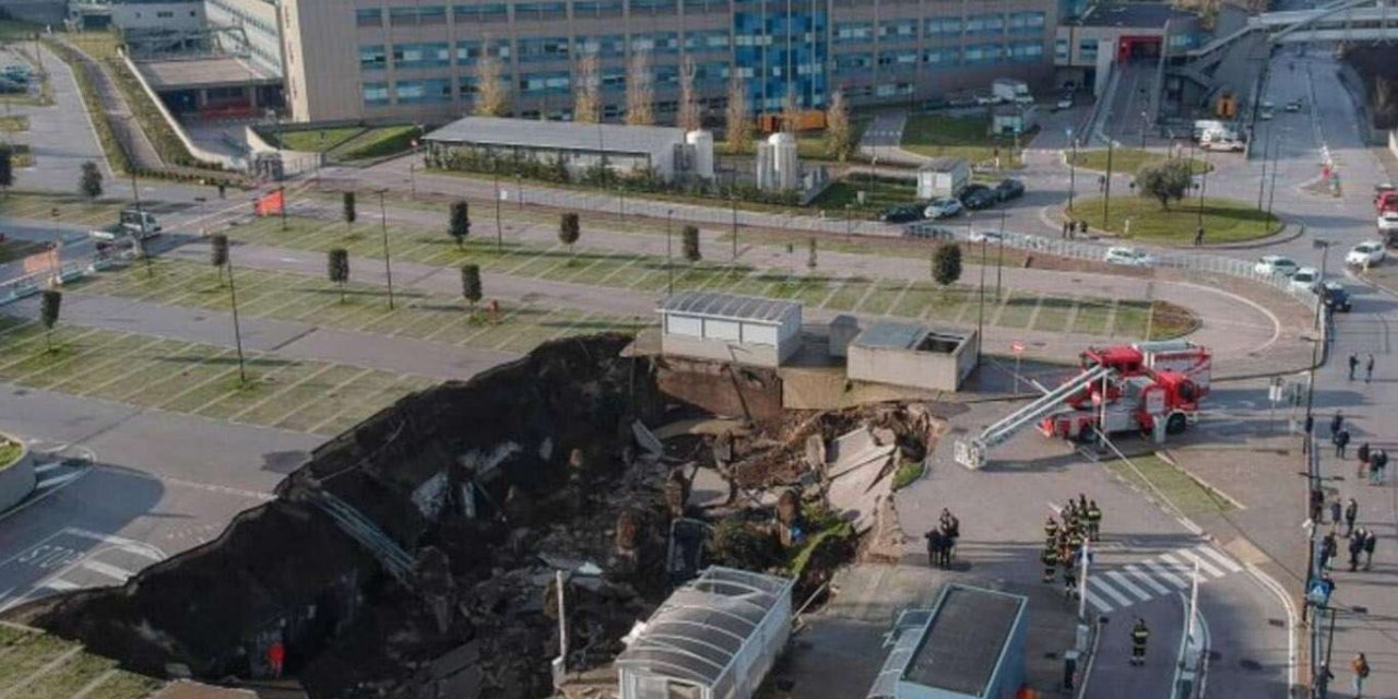 İtalya'da hastane otoparkındaki patlama büyük bir çukur oluşturdu