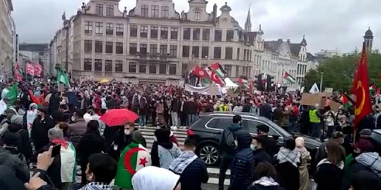 Brüksel'de Filistinlilere yönelik saldırılar protesto edildi