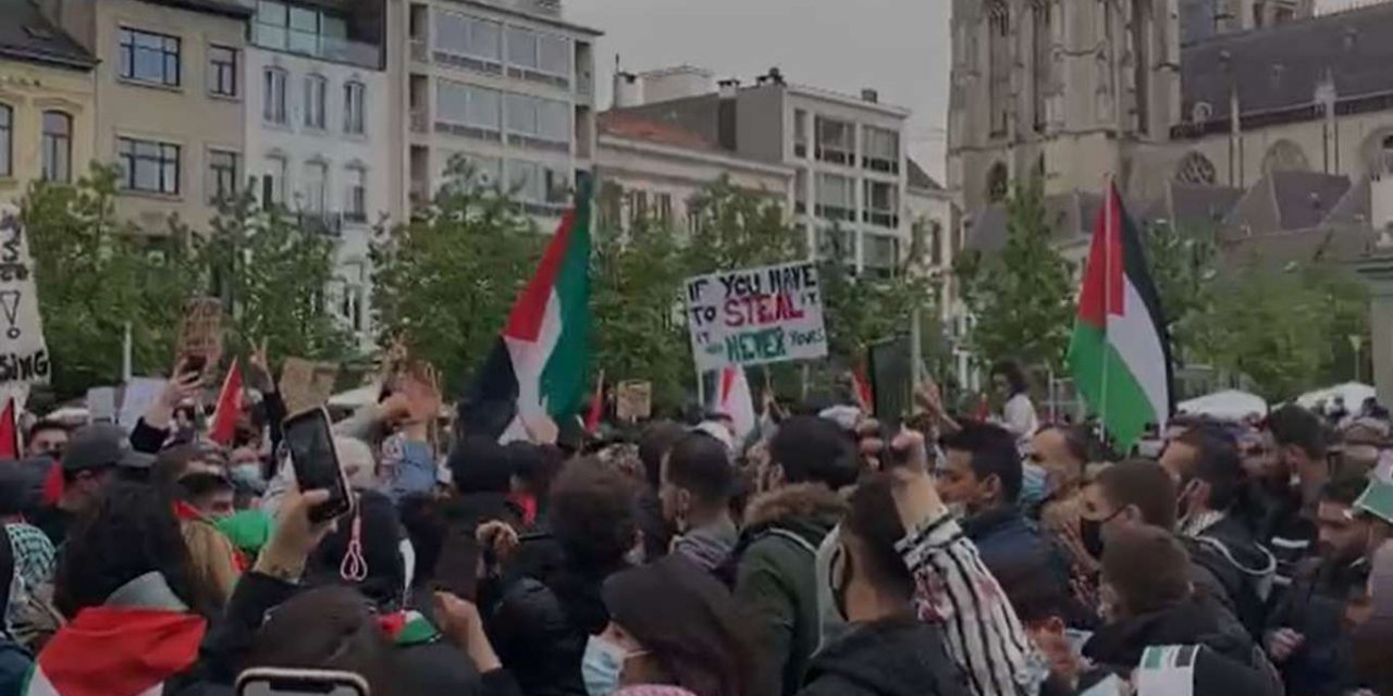 Belçika'da halk Filistin'e destek için sokağa indi