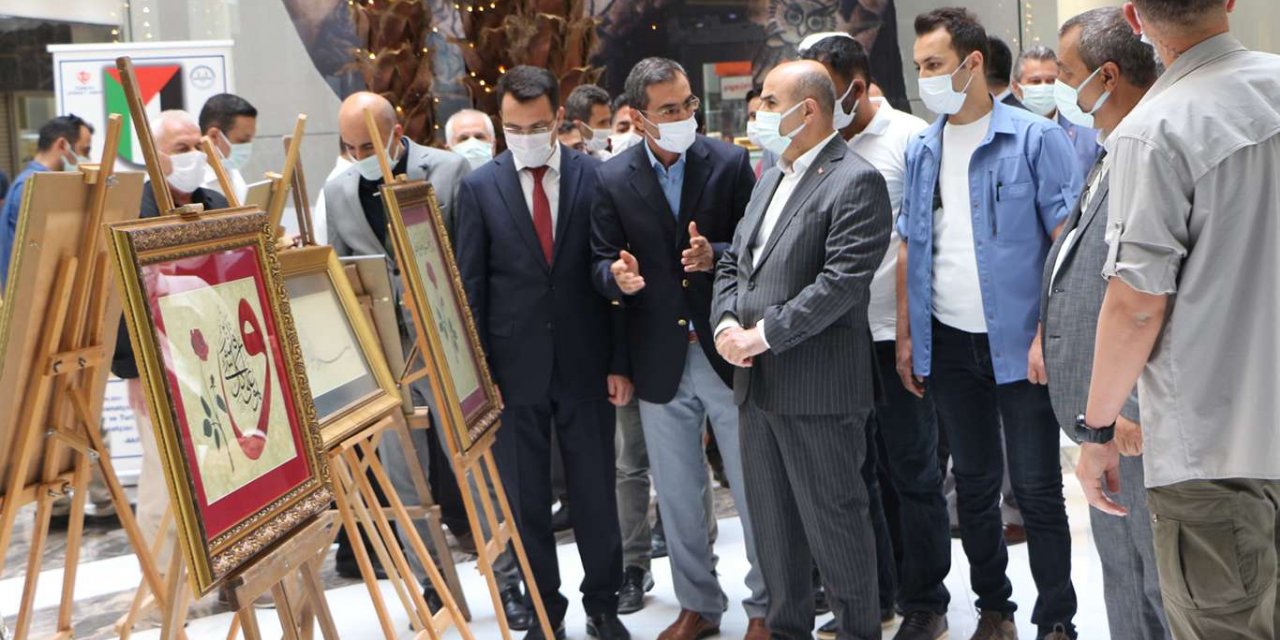 Mardin’de Filistinliler yararına hat ve ebru sergisi açıldı