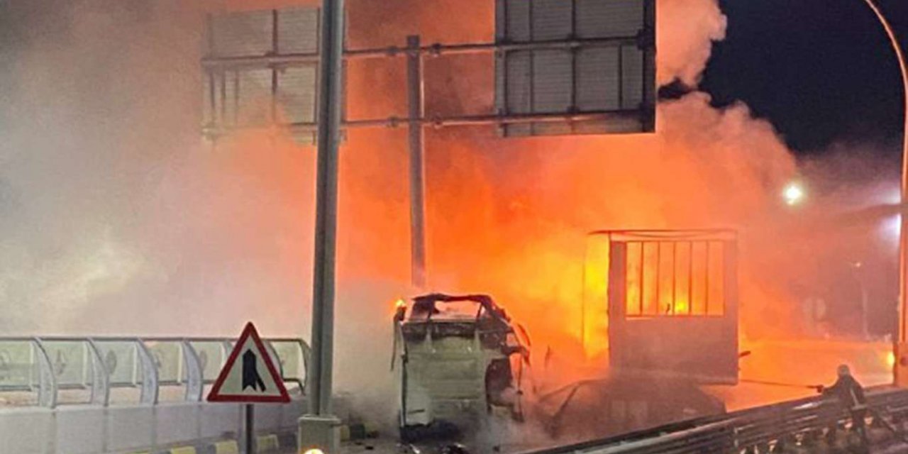 Alev alev yanan tırın şoförü sağ kurtuldu