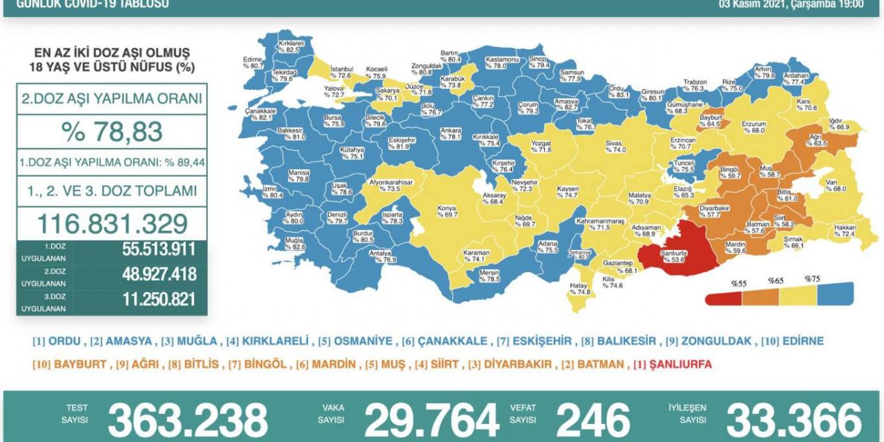 Türkiye'de Covid-19 nedeniyle 246 kişi vefat etti, 29 bin 764 yeni vaka tespit edildi