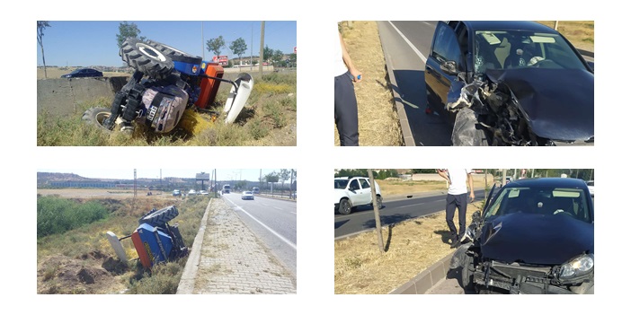 Diyarbakır-Silvan Karayolunda otomobil arkadan traktöre çarptı: 3 yaralı