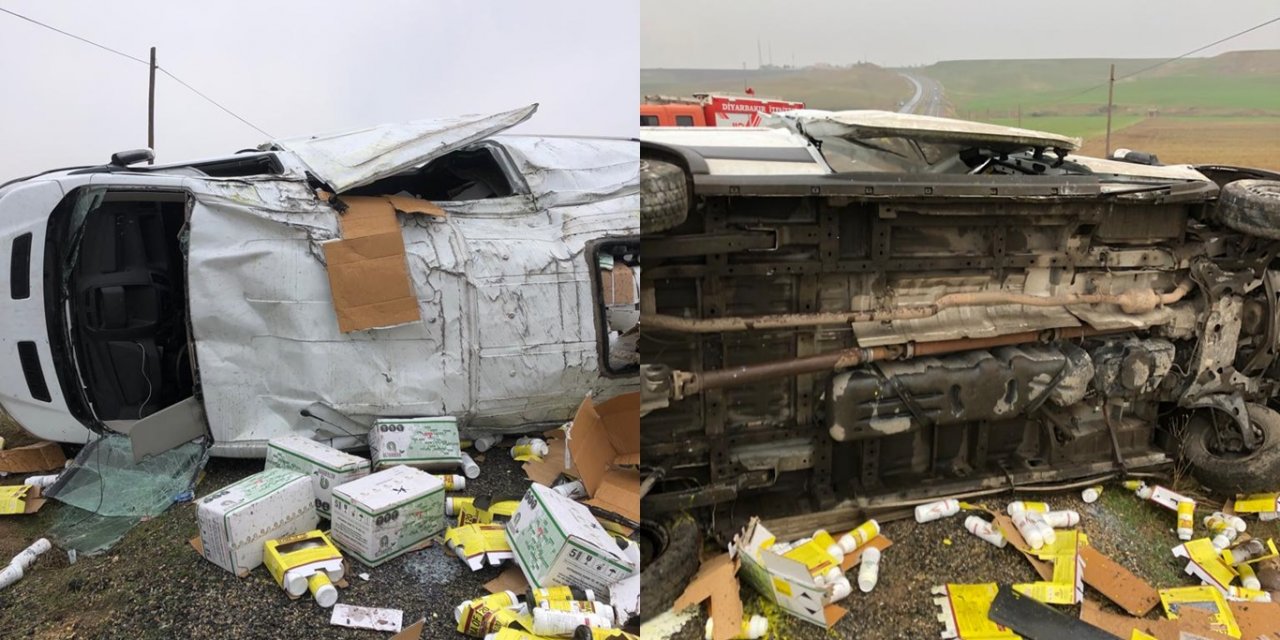 Diyarbakır Silvan Bağdere'de ilaç yüklü araç devrildi: Bir yaralı