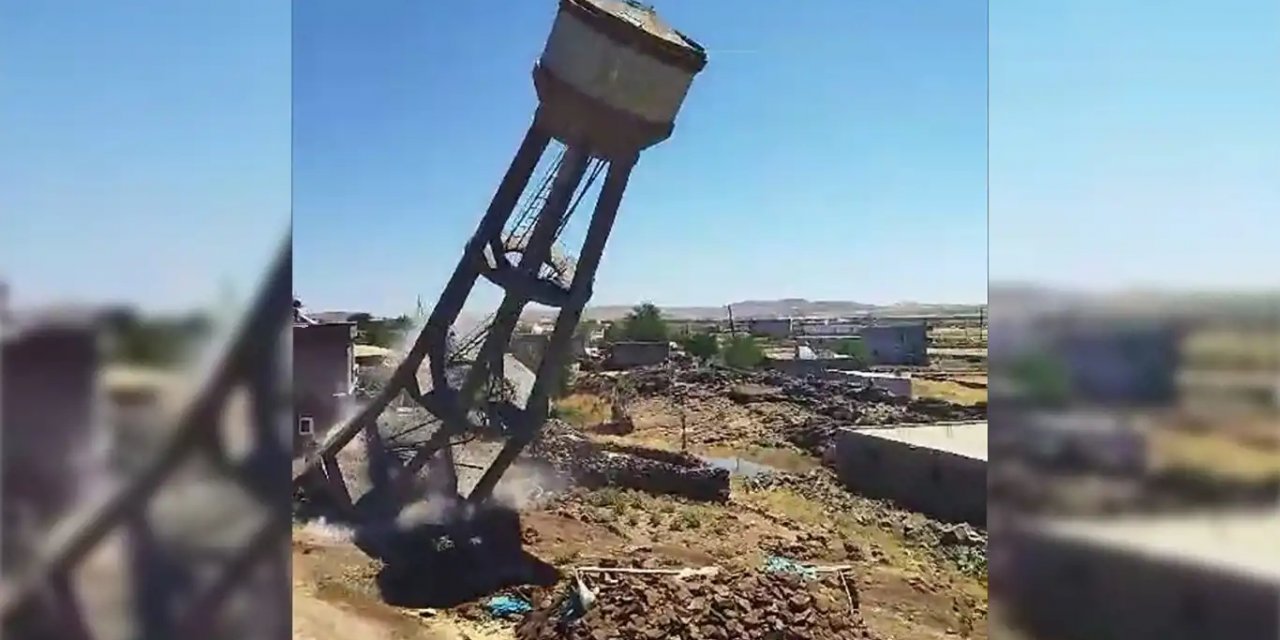 Çınar'da depremde hasar gören su kulesi yıkıldı