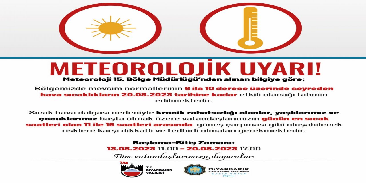 Diyarbakır Valiliğinden aşırı sıcak hava uyarısı!