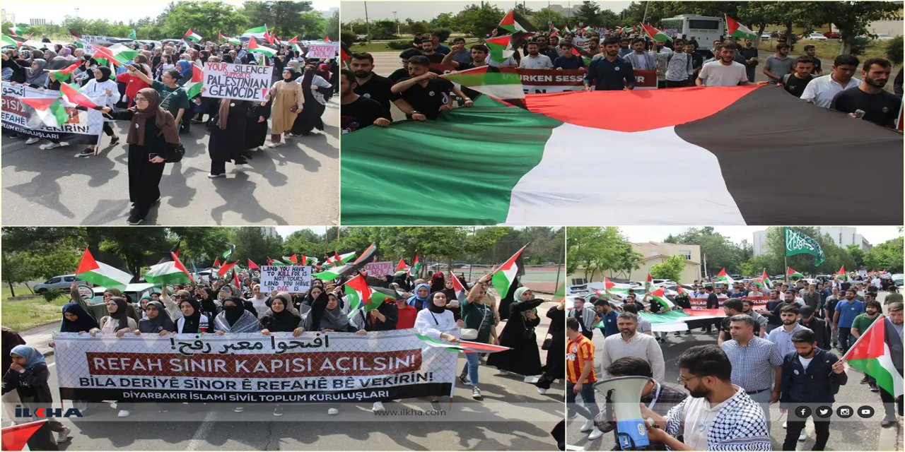 Dicle Üniversitesi öğrencileri Refah'taki saldırıları kınamak için yürüyüş düzenledi