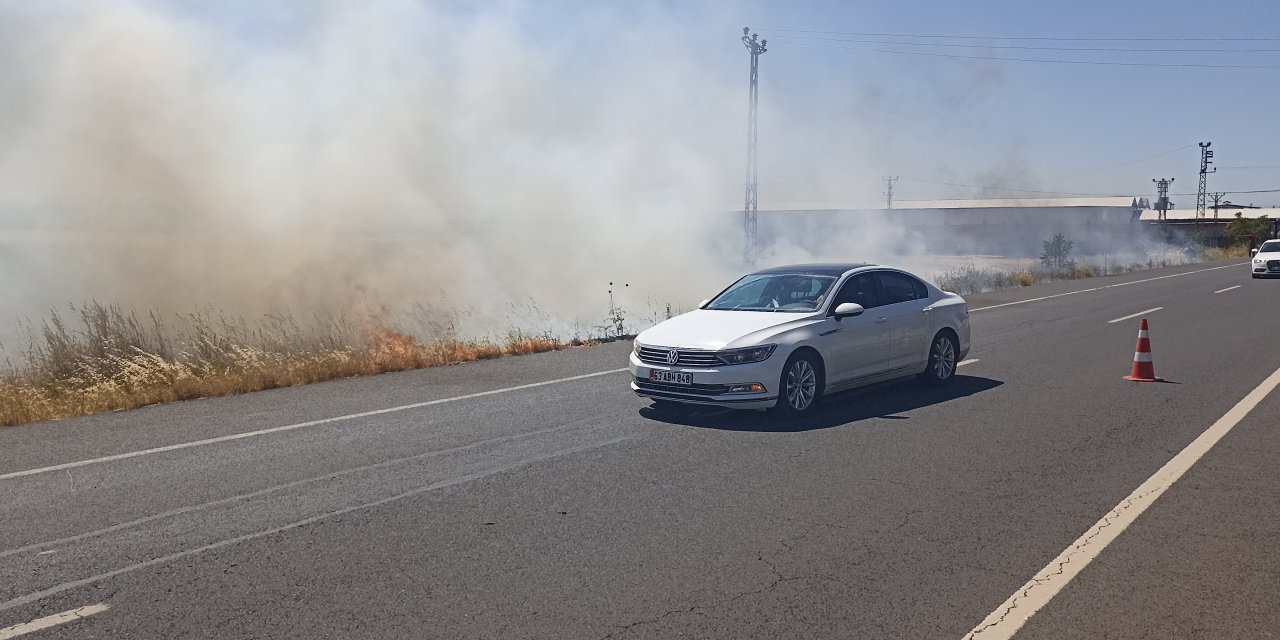 Çınar'da 40 dönüm ekili alan yandı, görüş mesafesini düşüren dumanlar kazaya sebep oldu