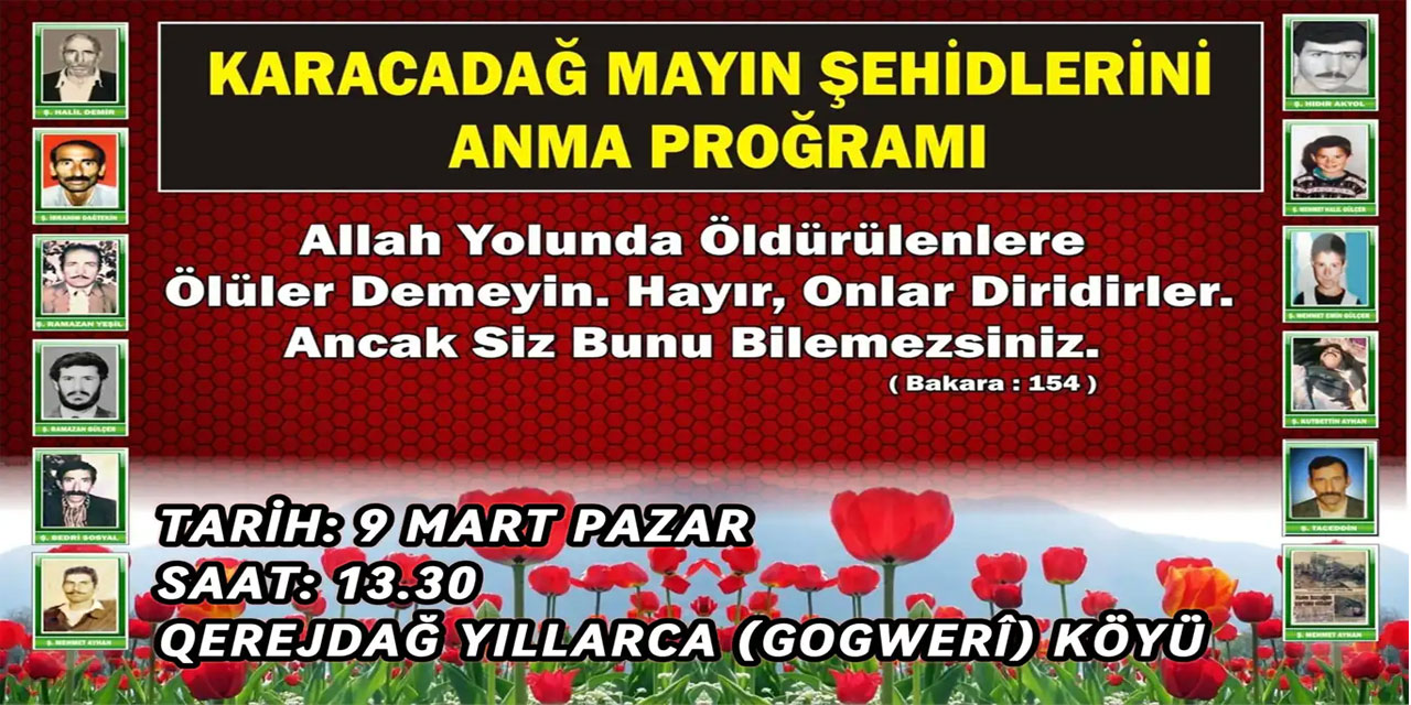 9 Mart'ta Karacadağ mayın şehidlerini anma programına davet