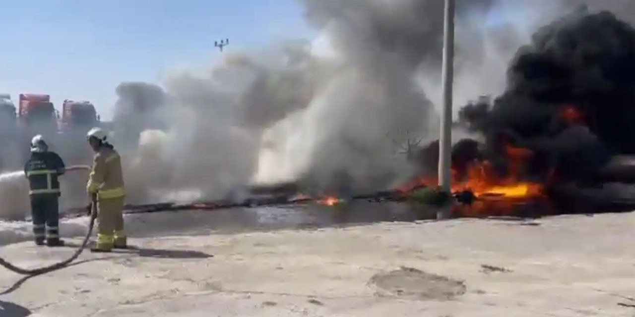 Mardin Nusaybin Küçük Sanayi Sitesi mevkiinde tanker devrildi