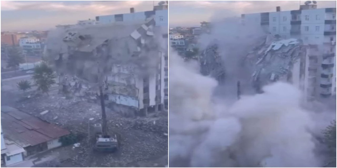 Li Dîyarbekirê avahiyek heşt qatî di dema xerakirinê de hilweşiya