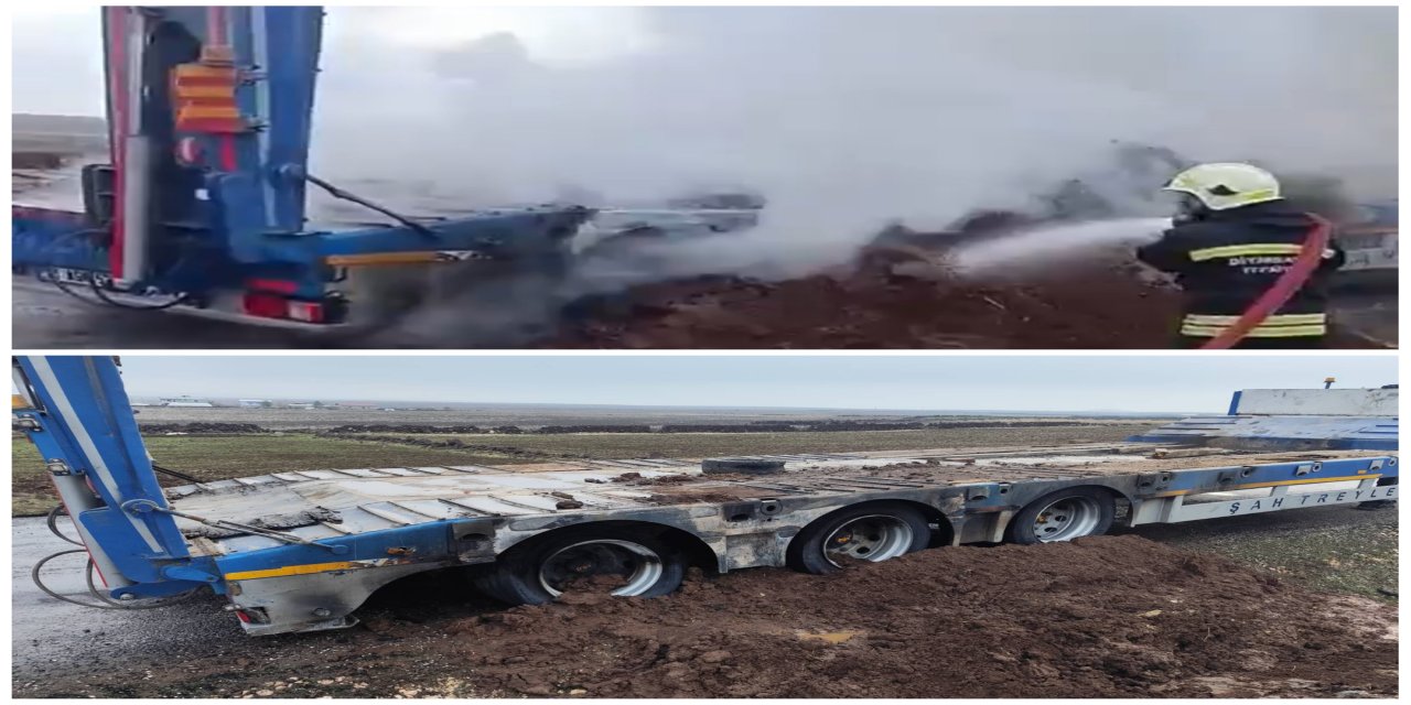 Çınar'da TIR kamyonunun dorsesi yandı