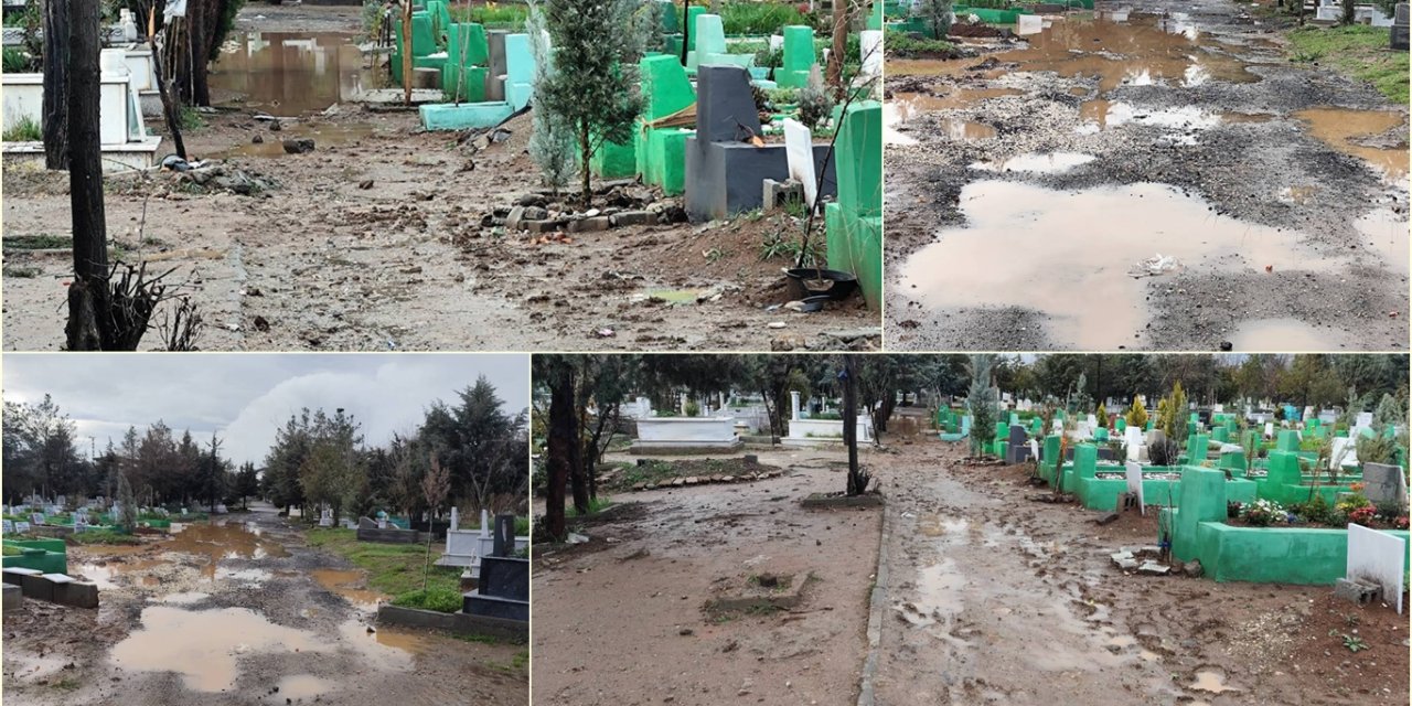 Diyarbakır’da Yeniköy Mezarlığı çamur deryasına döndü