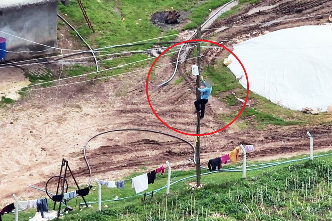 Diyarbakır'da dronla kaçak elektrik denetimi: Direğe tırmanıp hatları söktü