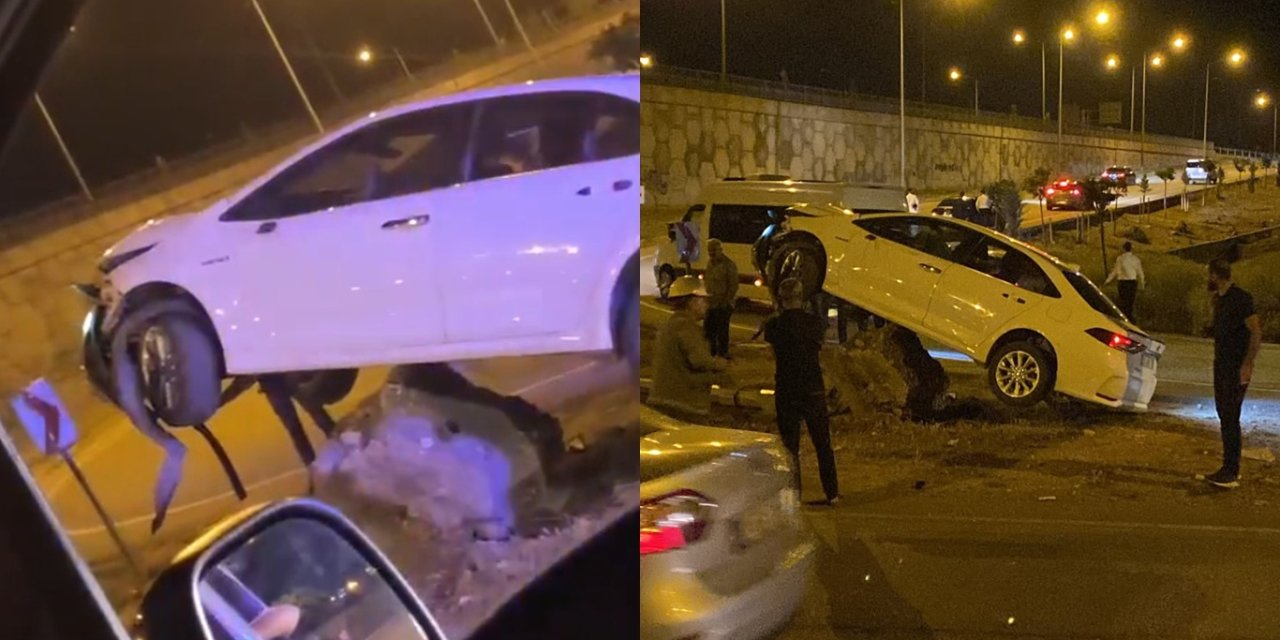 Batman Yenişehir Mahallesinde otomobil kaya parçasının üzerine çıktı: Bir yaralı