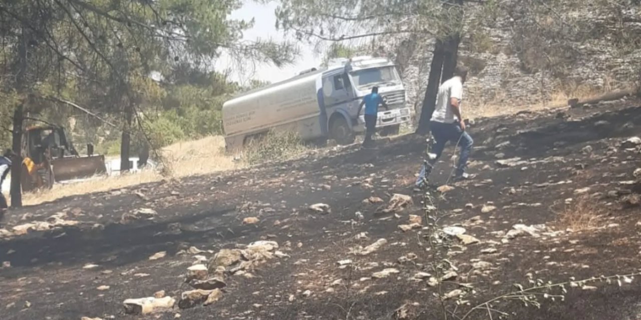 Gaziantep Oğuzeli ilçesindeki Deliklitepe Seyir Terası mevkiinde ağaçlık alanda yangın