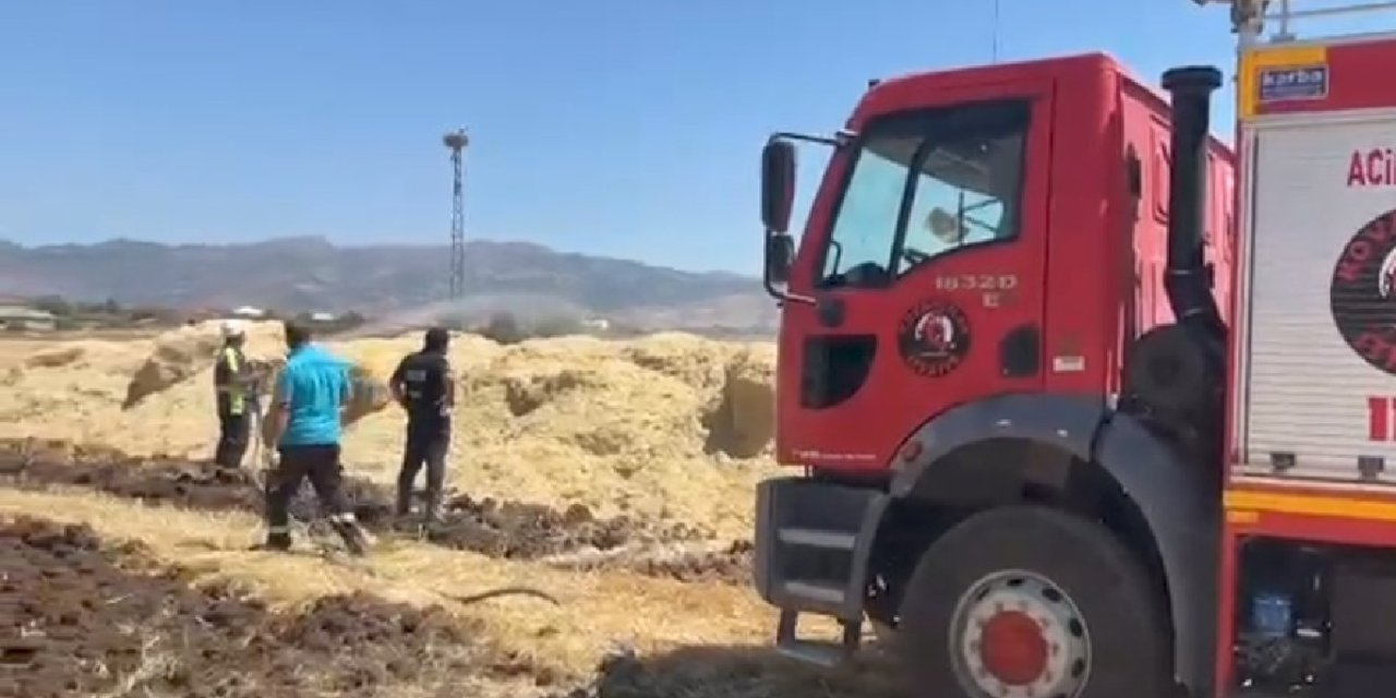 Kovancılar'da çıkan saman yangını büyümeden söndürüldü