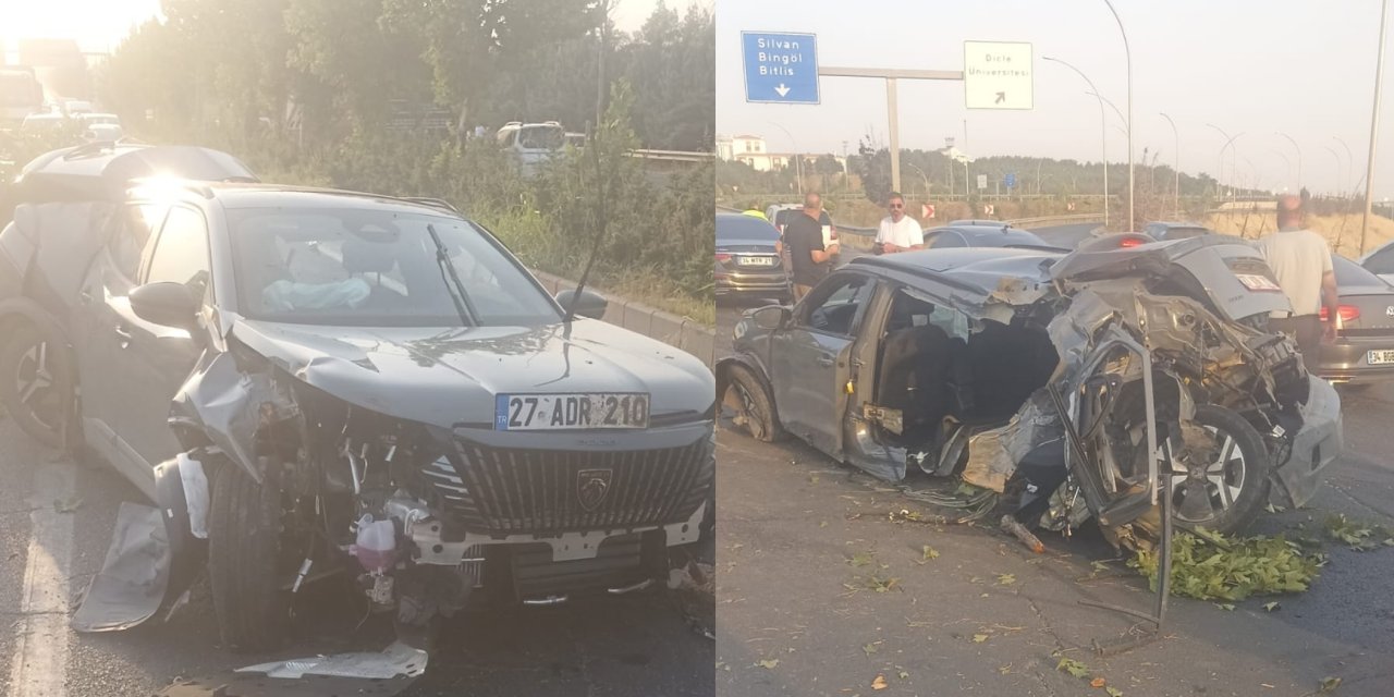 Diyarbakır-Silvan yolunda takla atan araç hurdaya döndü; 2 yaralı