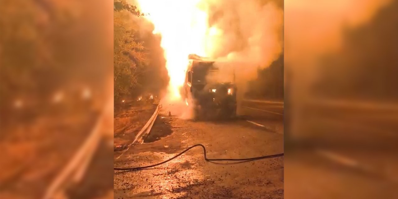 Diyarbakır'da seyir halindeki tır alevlere teslim oldu