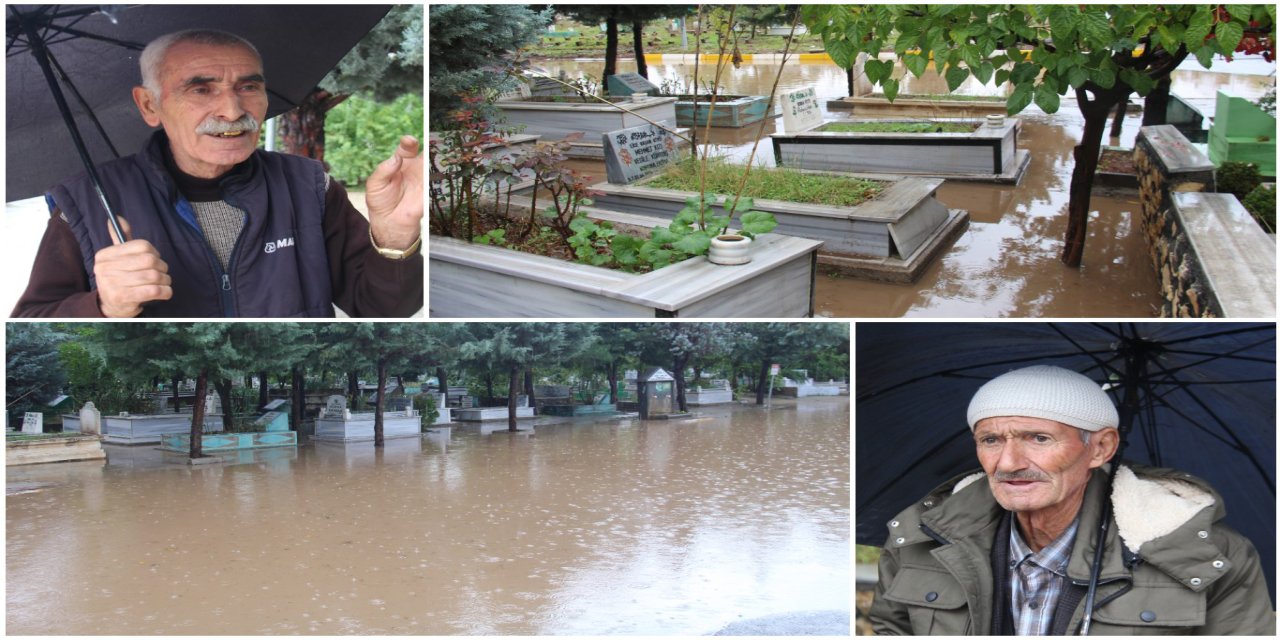 Diyarbakır'da sağanak yağış mezarları su altında bıraktı