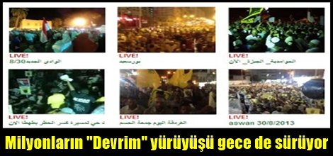 Mısır'da milyonların "Devrim" yürüyüşü gece de sürüyor