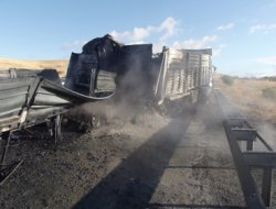 Kamyona çarpan TIR yanarak kül oldu