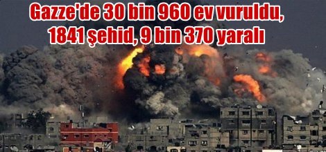 Gazze'de 30 bin 960 ev vuruldu, 1841 şehid, 9 bin 370 yaralı