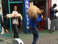 Kurbanlıklarını omzunda servis yaptı