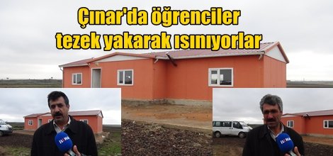 Çınar'da öğrenciler tezek yakarak ısınıyorlar