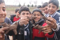 Köy çocuklarının çamur ve taşlarla eğlenceli oyunu