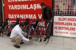 Engelli Deneğine tekerlekli sandalye yardımı