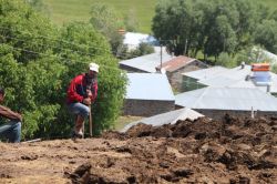 Kışa hazırlık için tezek kurutuyorlar