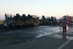 İpek Yolunda tanker devrildi:1 yaralı