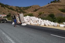 Elazığ’da saman yüklü kamyon devrildi