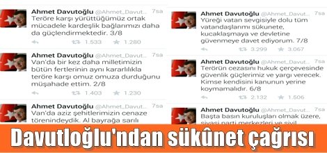 Davutloğlu'ndan sükûnet çağrısı