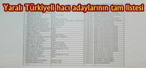Yaralı Türkiyeli hacı adaylarının tam listesi