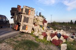 Mersin’de Narenciye yüklü kamyon devrildi