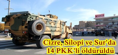Cizre, Silopi ve Sur'da 14 PKK'li öldürüldü