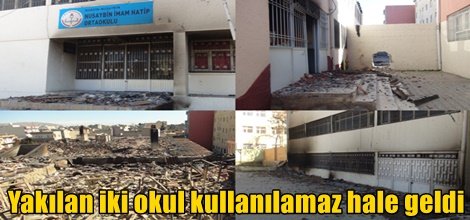 Mardin’in Nusaybin ilçesinde yakılan iki okul kullanılamaz hale geldi video